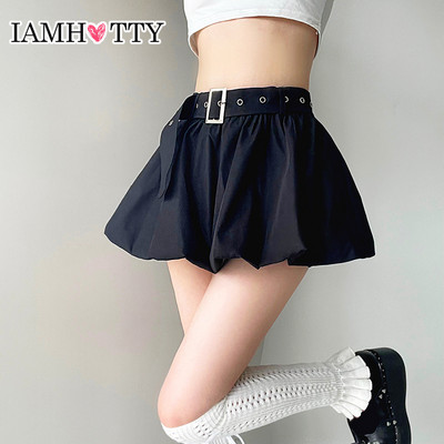 IAMHOTTY Kawaii A-veida svārki ar jostu ar augstu jostasvietu Lolita stila balles kleita svārki korejiešu stila preppy ikdienas svārki, mīksti meitene