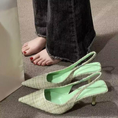 Sandales Stiletto papēži, melni apavi sievietēm, viss atbilst 2024. gada vasaras smilškrāsas augsta sudraba krāsā, jauns komforts, modē, atvērtā krāsā, Rhinestone Girls S