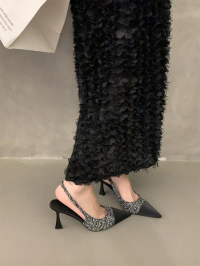 Sandales Stiletto papēži, melni apavi sievietēm, viss atbilst 2024. gada vasaras smilškrāsas augsta sudraba krāsā, jauns komforts, modē, atvērtā krāsā, Rhinestone Girls S