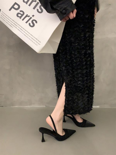 Sandales Stiletto papēži, melni apavi sievietēm, viss atbilst 2024. gada vasaras smilškrāsas augsta sudraba krāsā, jauns komforts, modē, atvērtā krāsā, Rhinestone Girls S