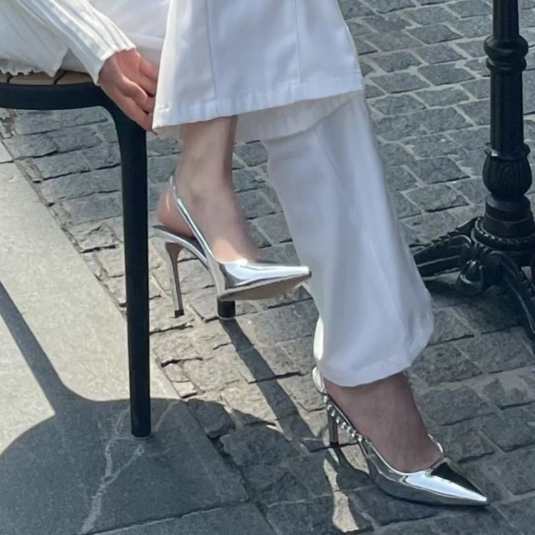 Sandales Stiletto papēži, melni apavi sievietēm, viss atbilst 2024. gada vasaras smilškrāsas augsta sudraba krāsā, jauns komforts, modē, atvērtā krāsā, Rhinestone Girls S