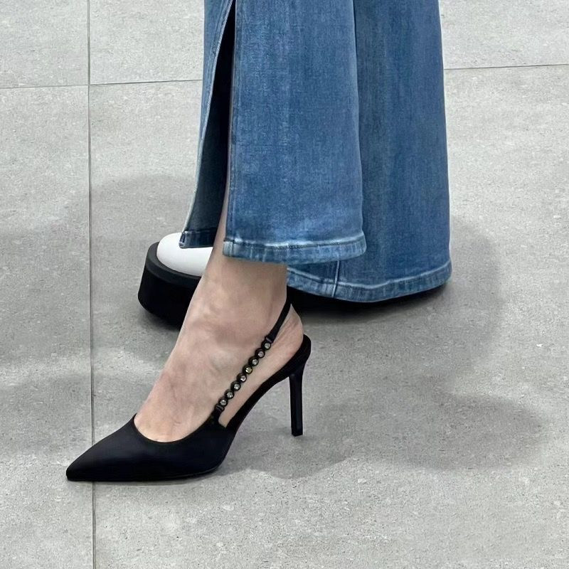 Sandales Stiletto papēži, melni apavi sievietēm, viss atbilst 2024. gada vasaras smilškrāsas augsta sudraba krāsā, jauns komforts, modē, atvērtā krāsā, Rhinestone Girls S