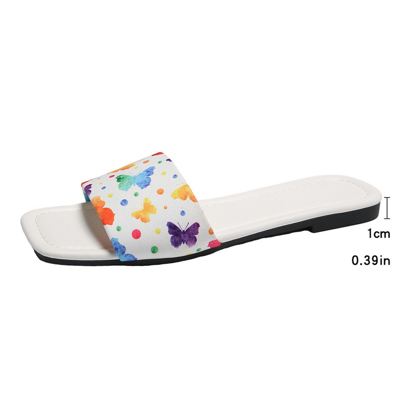 Σανδάλια μεγάλου μεγέθους Παντόφλες για γυναικείες καλοκαιρινές πολύχρωμες στάμπες πεταλούδας με ίσιο κάτω μέρος παραλία Εξωτερικά παπούτσια Γυναικεία τάση 2024