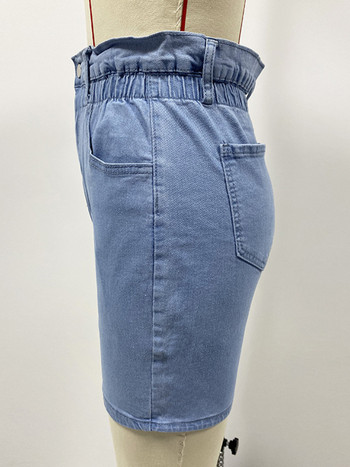 Ново в дамската дънкова пола 2024 Лятна едноцветна улична мода с висока талия и тясна къса дънкова пола