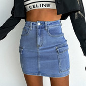 Farmer szexi beburkolt csípő rövid szoknyák nőknek 2024 nyári vintage női magas derekú miniszoknya női utcai zsebben karcsú szoknya