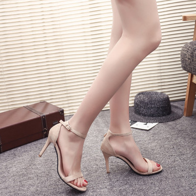 Jednobojne četvrtaste glave Jednostavne modne cipele s visokom petom Ženske nove jednostruke kopče Udobne kožne sandale Ženske