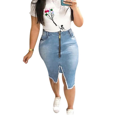 Νέα γυναικεία τζιν φούστα Γυναικεία φούντα με φερμουάρ Σέξι λεπτή φούστα Νέα μόδα γυναικεία ρούχα με κρόσσια υψηλής ποιότητας τζιν για σέξι