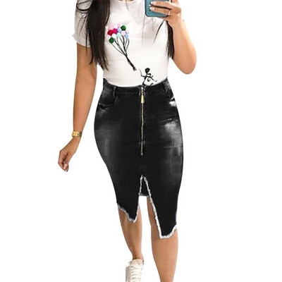 Νέα γυναικεία τζιν φούστα Γυναικεία φούντα με φερμουάρ Σέξι λεπτή φούστα Νέα μόδα γυναικεία ρούχα με κρόσσια υψηλής ποιότητας τζιν για σέξι