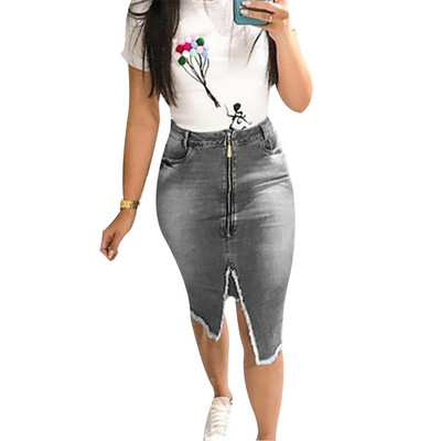 Νέα γυναικεία τζιν φούστα Γυναικεία φούντα με φερμουάρ Σέξι λεπτή φούστα Νέα μόδα γυναικεία ρούχα με κρόσσια υψηλής ποιότητας τζιν για σέξι