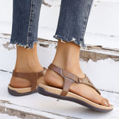 Ženske sandale jarkih boja S Ženske sandale Smeđe izdubljene ženske sandale s klizačima Prilagodljive ženske tanga sandale s petom