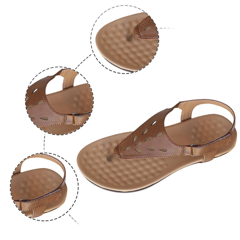 Ženske sandale jarkih boja S Ženske sandale Smeđe izdubljene ženske sandale s klizačima Prilagodljive ženske tanga sandale s petom