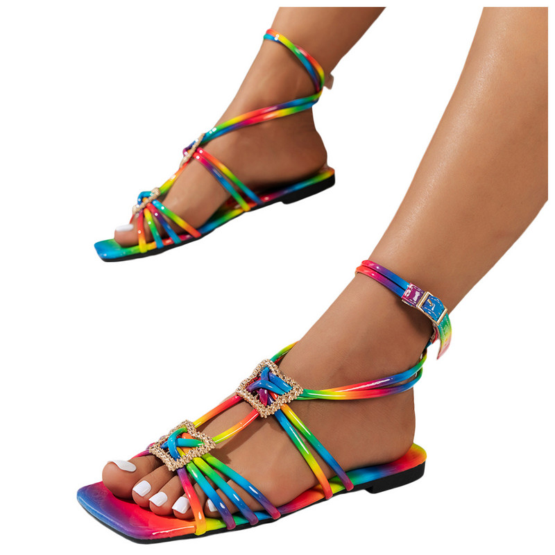 S Sandale de damă Sandale de vară pentru femei Mărimea 12 Sandale de vară de doamnă pentru femei Sandale plate și elegante din dantelă pentru femei cu tocuri joase