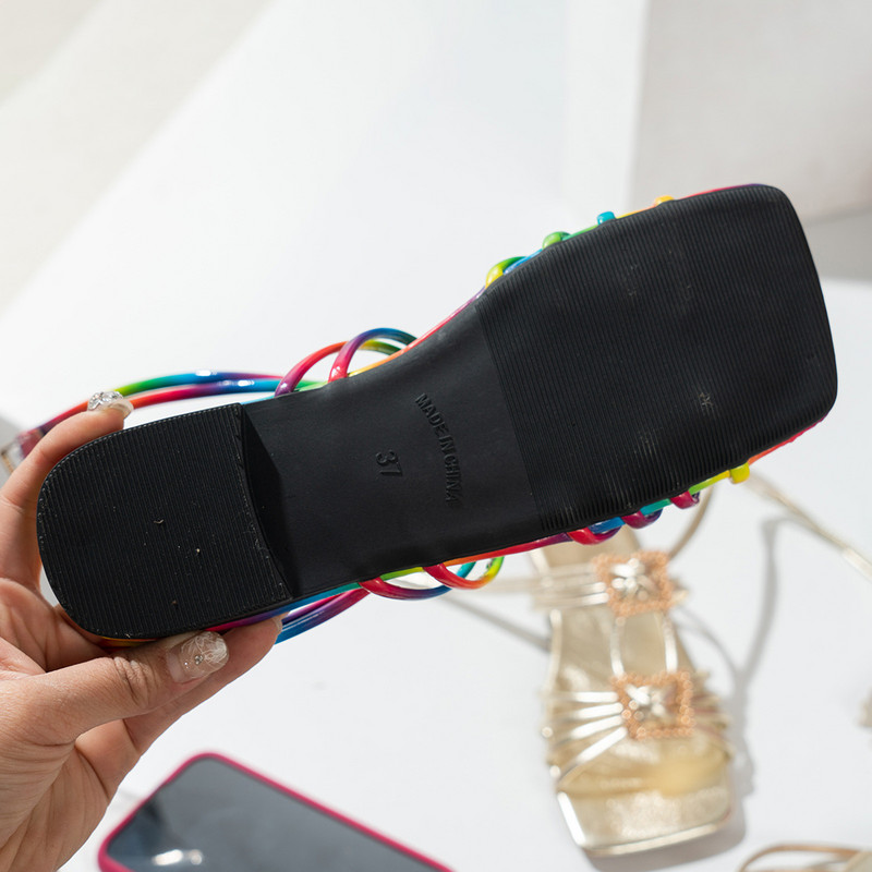 S Sandale de damă Sandale de vară pentru femei Mărimea 12 Sandale de vară de doamnă pentru femei Sandale plate și elegante din dantelă pentru femei cu tocuri joase