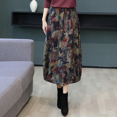 TingYiLi naiste vintage bud seelik sügistalvine elastne kõrge vöökohaga pikk maxi seelik Villane linane seelik