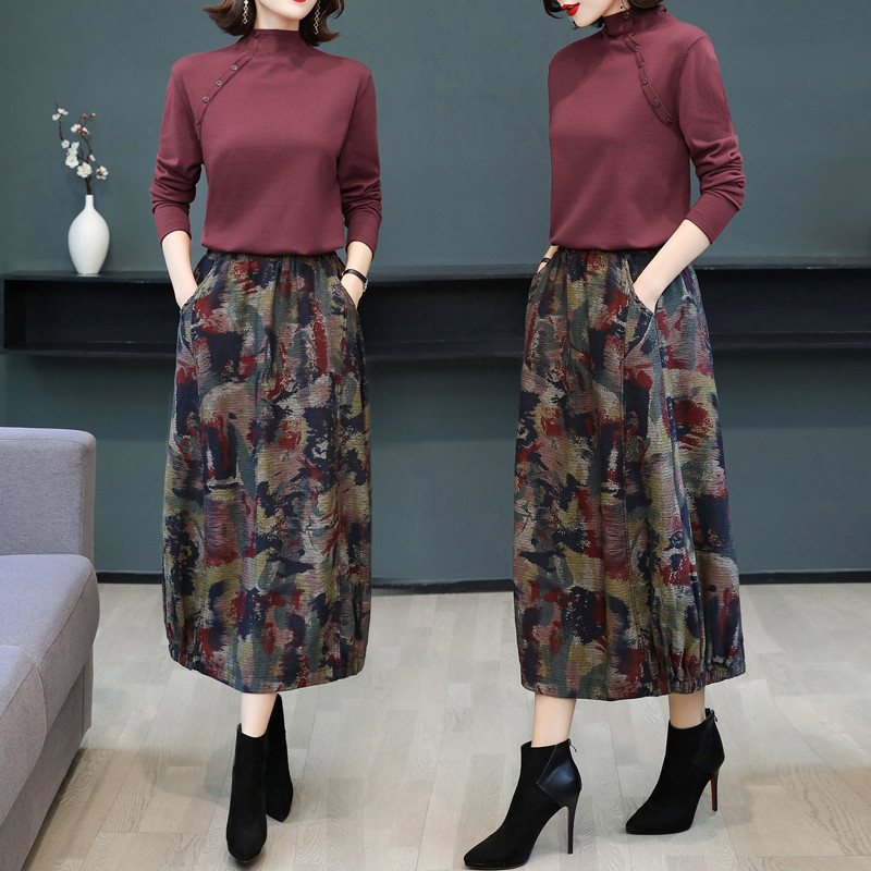 TingYiLi naiste vintage bud seelik sügistalvine elastne kõrge vöökohaga pikk maxi seelik Villane linane seelik