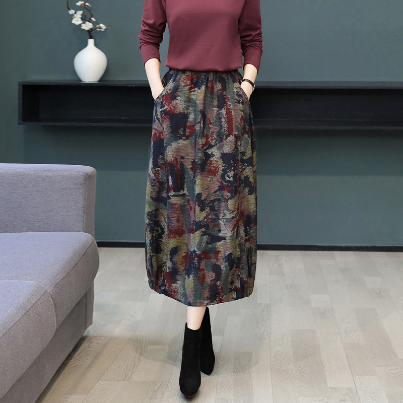 TingYiLi naiste vintage bud seelik sügistalvine elastne kõrge vöökohaga pikk maxi seelik Villane linane seelik