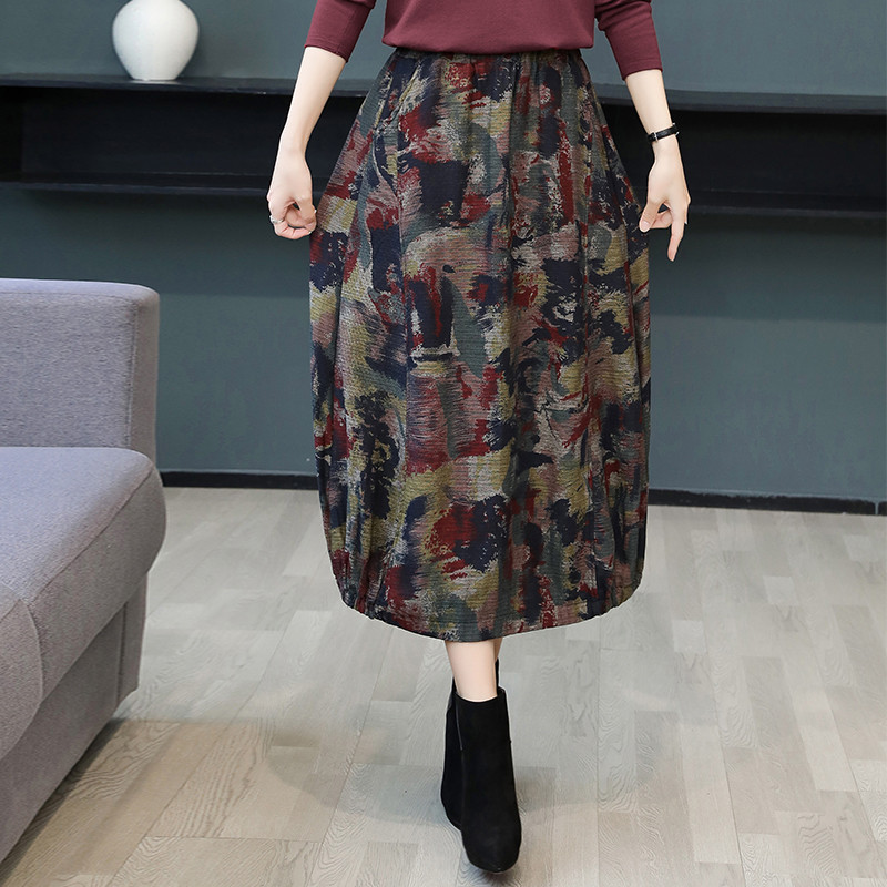 TingYiLi naiste vintage bud seelik sügistalvine elastne kõrge vöökohaga pikk maxi seelik Villane linane seelik