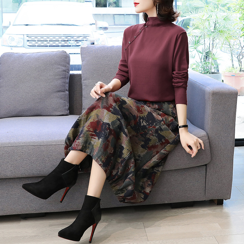 TingYiLi naiste vintage bud seelik sügistalvine elastne kõrge vöökohaga pikk maxi seelik Villane linane seelik