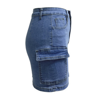 2024 Дамска дънкова пола Пролет Лято Улично облекло Корейска мода Секси джобове по тялото Къса дънкова пола