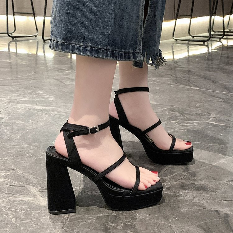 Női komfortcipő magas sarkú szandál öltöny női bézs 2024 nyári Espadrilles platform magas sarkú, alacsony fekete lányok blokk S