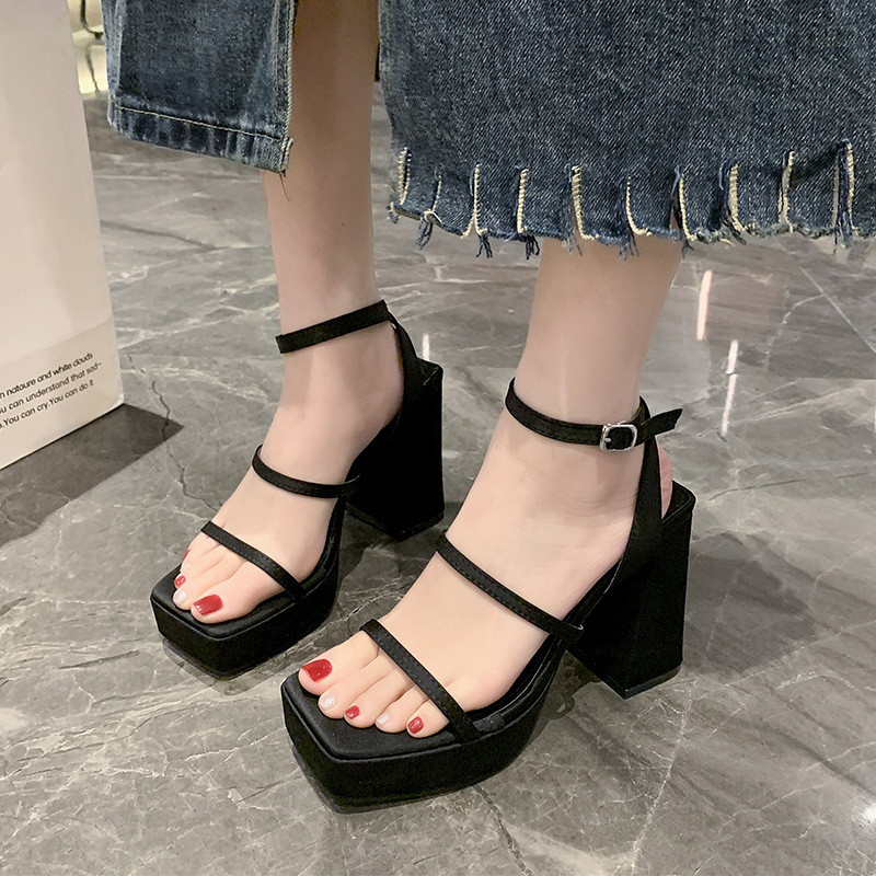 Női komfortcipő magas sarkú szandál öltöny női bézs 2024 nyári Espadrilles platform magas sarkú, alacsony fekete lányok blokk S