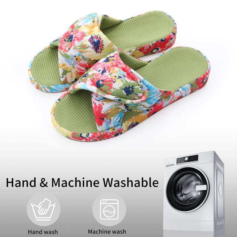 Pallene suvemajasussid naistele uus mood trükitud sandaalid hingavad vahvel puuvillased sisesussid avatud ninaga kodukingad