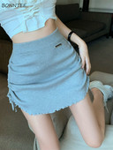 BUD Mini suknje Ženske tanke, seksi vruće slatke djevojke Jednostavne majice Dizajnirane novosti Proljetna ulična odjeća Visokog struka Chic Moda