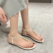 Γλυκά γυναικεία πέδιλα Casual τετράγωνα παπούτσια με χαμηλά τακούνια για γυναίκες Σαγιονάρες Πέδιλα πλατφόρμας με χάντρες από συμπαγές μαργαριταρένιο κορδόνι Plus Size