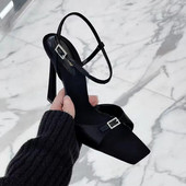 Ljetne niske sandale 2024. Žensko kožno odijelo Ženske bež ženske cipele Visoke potpetice Niske pete crne udobne Nove stileto djevojke Fas