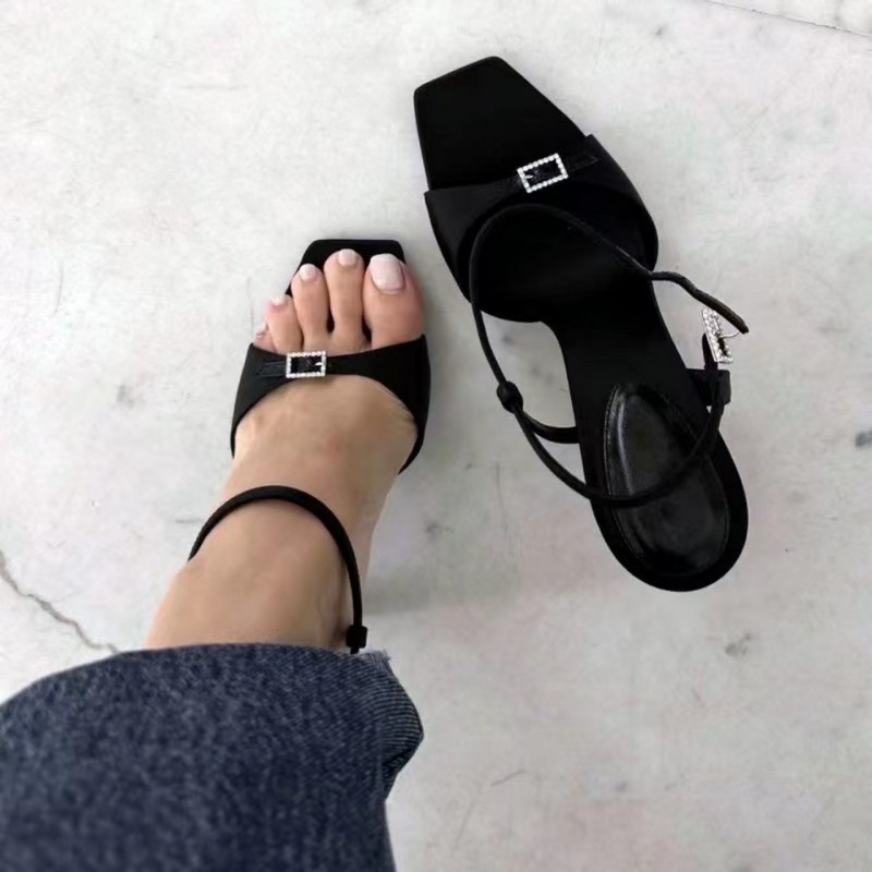 Ljetne niske sandale 2024. Žensko kožno odijelo Ženske bež ženske cipele Visoke potpetice Niske pete crne udobne Nove stileto djevojke Fas