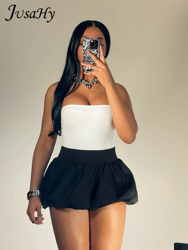 Jusahy Solid klassikalised miniseelikud naiste suvised kokkuvõtlikud punnidega elastsed kõrge vöökohaga plisseeritud põhjaga Wild Girls klassikalised metsikud rõivad