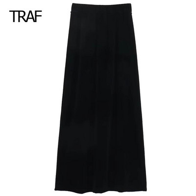 Μίντι βελούδινη φούστα TRAF Γυναικείες φούστες Χειμερινή άνοιξη Μαύρη μεσομεσαία αισθητική φούστα Νέα σε φούστα μακριές φούστες για γυναίκες μόδα