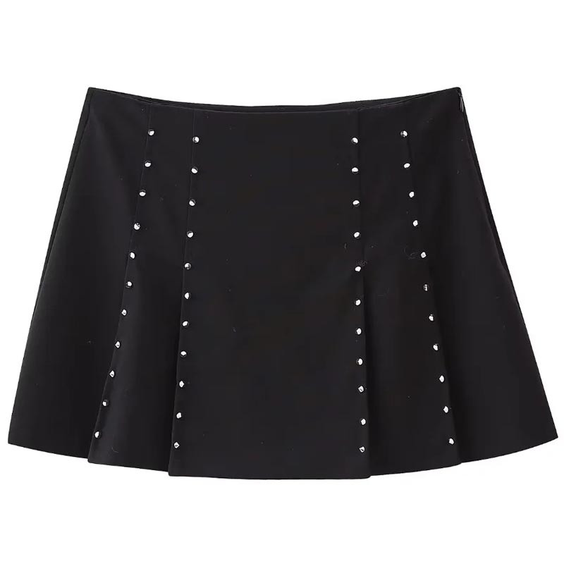 TRAF Rhinestones Πλισέ Φούστα Γυναικείες Φούστες Φθινοπωρινές Χειμερινές Φούστα στη μέση με φερμουάρ στο πλάι Κορεάτικο στυλ πολυτελείας κομψές φούστες