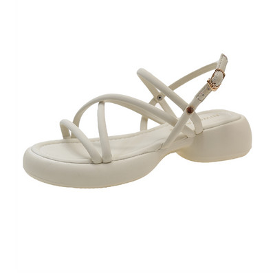 Τσόκαρα με τακούνι 2024 Καλοκαιρινό ψηλά πέδιλα Γυναικεία γυναικεία παπούτσια Espadrilles Πλατφόρμα Πόρπη λουράκι Med Χοντρό ψηλοτάκουνο κοριτσίστικο λάκα