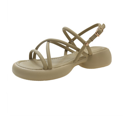 Τσόκαρα με τακούνι 2024 Καλοκαιρινό ψηλά πέδιλα Γυναικεία γυναικεία παπούτσια Espadrilles Πλατφόρμα Πόρπη λουράκι Med Χοντρό ψηλοτάκουνο κοριτσίστικο λάκα