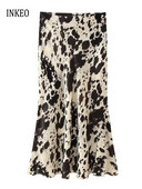 Moeloomade mustriga satiin midi seelik Naiste 2024 Suvine Leopard pikk seelik õhuke Rand Naiste alumine INKEO 4B006