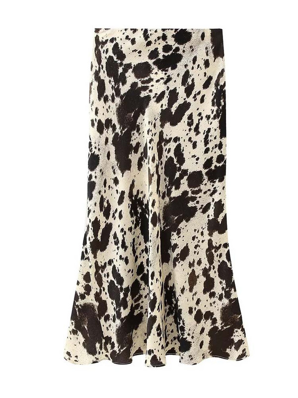 Moeloomade mustriga satiin midi seelik Naiste 2024 Suvine Leopard pikk seelik õhuke Rand Naiste alumine INKEO 4B006