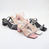 Prozirne potpetice Niske sandale na široku kombinaciju Žensko kožno odijelo Žensko bež Ljetne ženske cipele velikih veličina 2023., udobne blokove s niskom petom