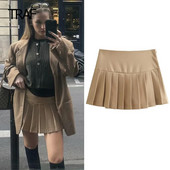 TRAF Μίνι πλισέ γυναικεία φούστα Φθινοπωρινή χειμερινή περιτύλιξη Φούστα με φερμουάρ στη μέση κοντή πλευρά Κομψές φούστες σχεδιαστών Γυναικεία πολυτέλεια