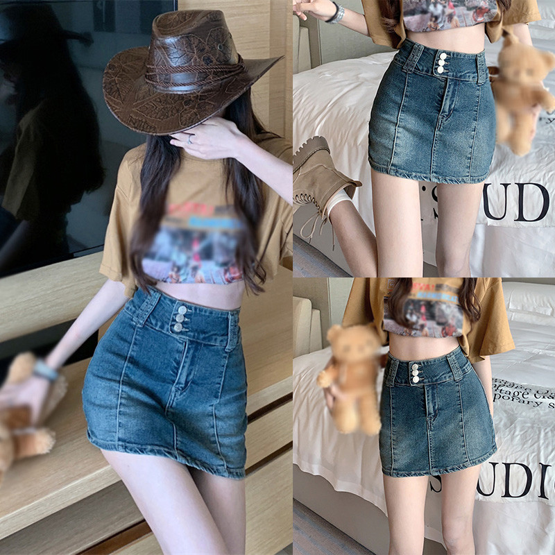 Naiste kõrgekasvulised salendavad retro teksaseelikud ühevärvilised, armsad puusade kõverusega miniseelikud Tüdrukute vabaaja mitmekülgne võluv kostüüm