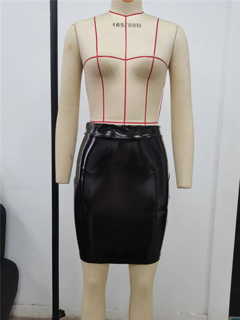 Модни кожени PU дамски поли с висока талия, черни, червени, секси, лъскава пола-молив, елегантни парти клубни дамски дрехи