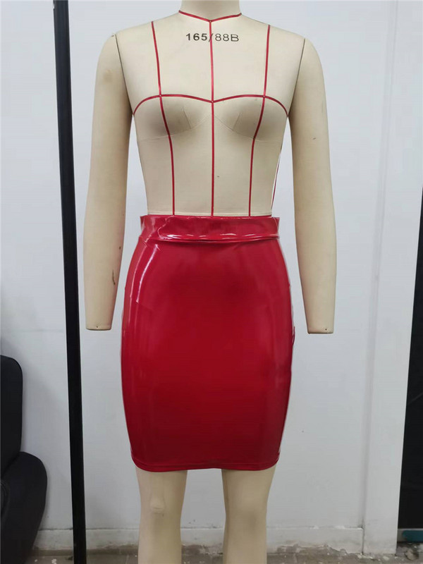 Divat magas derekú bőr PU női szoknyák fekete piros szexi body fényes ceruzaszoknya Elegáns party Clubwear női ruhák