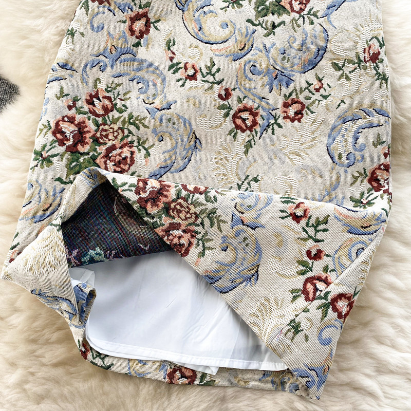 Francia elegáns hosszú szoknya női virágos hímzés A-vonalú magas derekú szoknya Faldas Ajustadas női elegáns őszi szoknya Dropship