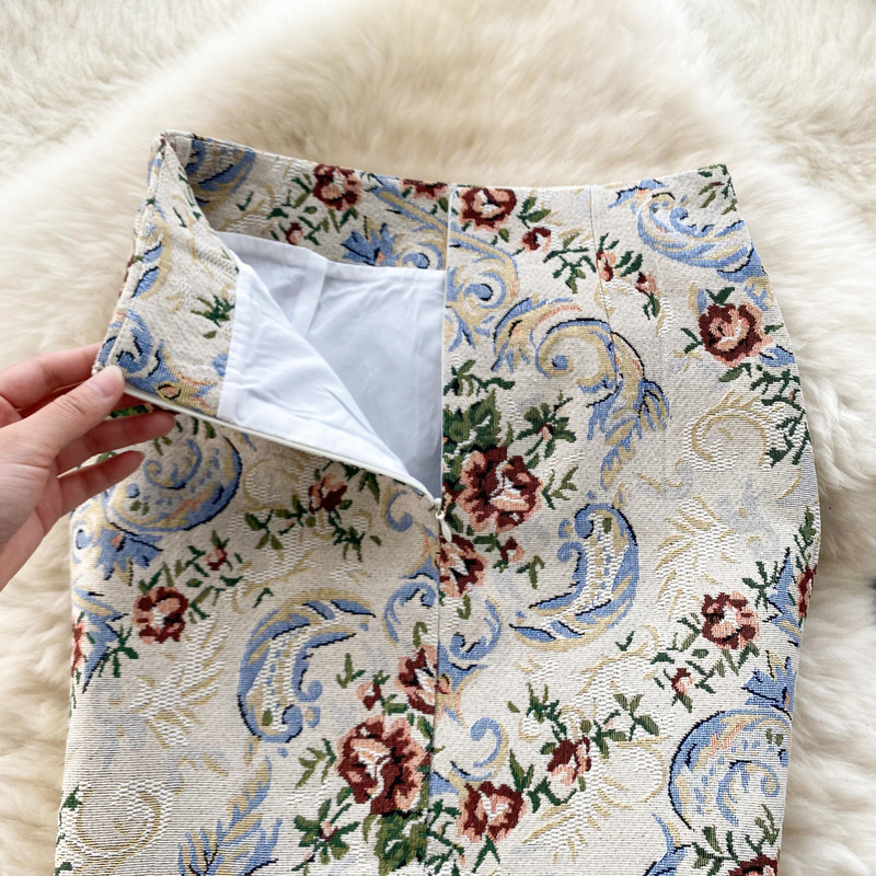 Francia elegáns hosszú szoknya női virágos hímzés A-vonalú magas derekú szoknya Faldas Ajustadas női elegáns őszi szoknya Dropship