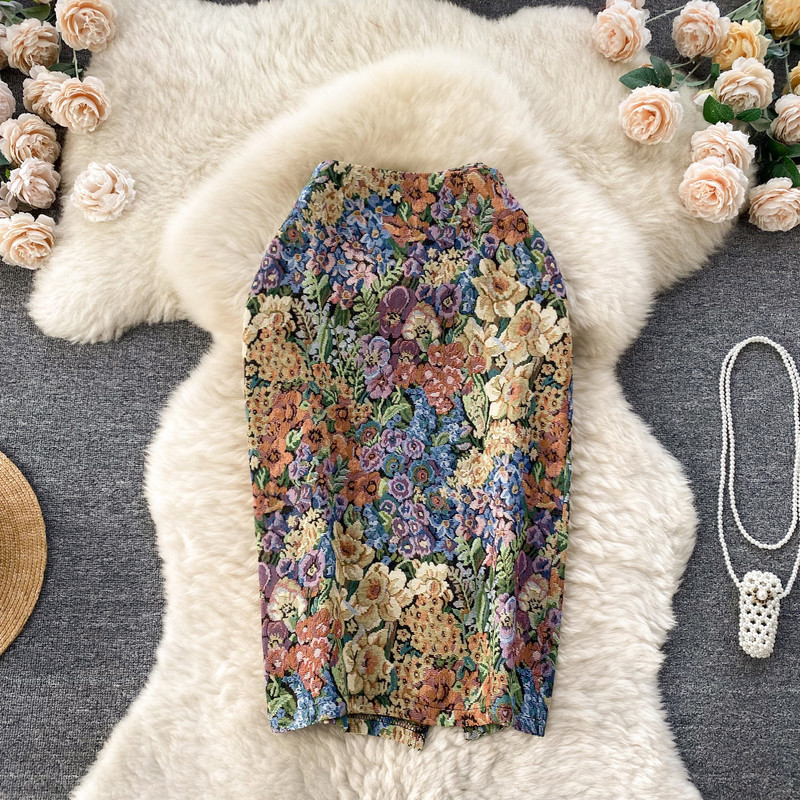 Francia elegáns hosszú szoknya női virágos hímzés A-vonalú magas derekú szoknya Faldas Ajustadas női elegáns őszi szoknya Dropship