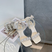 Perle Strass Damă Tocuri Înalte 2023 Sandale Elegante Femei Toc Subțire Transparente Pantofi de petrecere Sandale Moda Femei 34-39