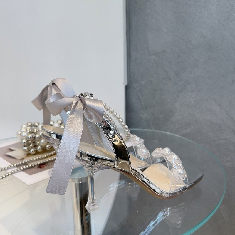 Perle Strass Damă Tocuri Înalte 2023 Sandale Elegante Femei Toc Subțire Transparente Pantofi de petrecere Sandale Moda Femei 34-39