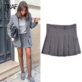 TRAF prugasta plisirana suknja Ženske suknje Jesen Zima Mini mješovita suknja srednjeg struka Elegantne dizajnerske suknje za zabave Ženske luksuzne