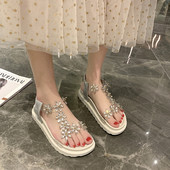 Ljetne ženske sandale PVC cipele s kristalnim cvijetom za žene Dekoracije Sandale na debelu petu Ženske modne cipele s remenom za leđa Ženske