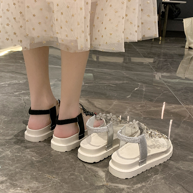 Ljetne ženske sandale PVC cipele s kristalnim cvijetom za žene Dekoracije Sandale na debelu petu Ženske modne cipele s remenom za leđa Ženske